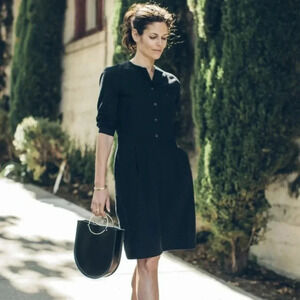 Taylor Stitch Black Juniper Dress Brushed Cotton Small Long Sleeve Pockets